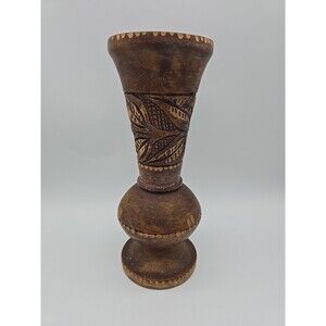 VTG Wood Vase BOHO Home Decor Hand Spun Carved Wooden Flower Vase